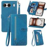 For OnePlus Nord 4 Embossed Flower Zipper Leather Phone Case(Blue)