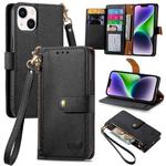 For iPhone 14 Love Zipper Lanyard Leather Phone Case(Black)