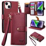 For iPhone 14 Love Zipper Lanyard Leather Phone Case(Red)