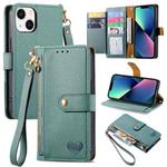 For iPhone 13 mini Love Zipper Lanyard Leather Phone Case(Green)