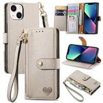 For iPhone 13 mini Love Zipper Lanyard Leather Phone Case(Gray)