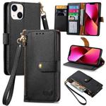 For iPhone 13 Love Zipper Lanyard Leather Phone Case(Black)