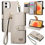 For iPhone 12 mini Love Zipper Lanyard Leather Phone Case(Gray)