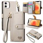 For iPhone 12 mini Love Zipper Lanyard Leather Phone Case(Gray)
