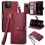 For iPhone 12/12 Pro Love Zipper Lanyard Leather Phone Case(Red)