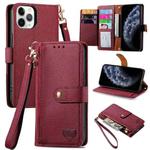 For iPhone 11 Pro Love Zipper Lanyard Leather Phone Case(Red)