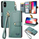 For iPhone X / XS Love Zipper Lanyard Leather Phone Case(Green)