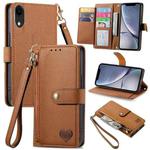 For iPhone XR Love Zipper Lanyard Leather Phone Case(Brown)