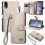 For iPhone XR Love Zipper Lanyard Leather Phone Case(Gray)