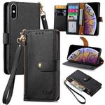For iPhone XS Max Love Zipper Lanyard Leather Phone Case(Black)