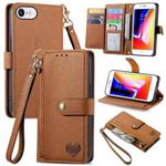 For iPhone 7 / 8 / SE 2022 Love Zipper Lanyard Leather Phone Case(Brown)