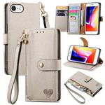 For iPhone 7 / 8 / SE 2022 Love Zipper Lanyard Leather Phone Case(Gray)