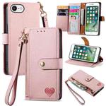 For iPhone 6 / 6s Love Zipper Lanyard Leather Phone Case(Pink)