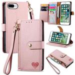 For iPhone 6 Plus / 6s Plus Love Zipper Lanyard Leather Phone Case(Pink)