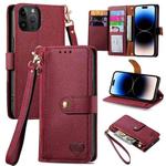 For iPhone 15 Pro Max Love Zipper Lanyard Leather Phone Case(Red)