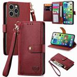 For iPhone 16 Pro Max Love Zipper Lanyard Leather Phone Case(Red)