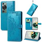 For Huawei P60 Mandala Flower Embossed Leather Phone Case(Blue)