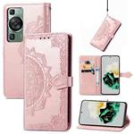 For Huawei P60 Mandala Flower Embossed Leather Phone Case(Rose Gold)