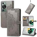 For Huawei P60 Mandala Flower Embossed Leather Phone Case(Gray)