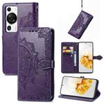 For Huawei P60 Pro Mandala Flower Embossed Leather Phone Case(Purple)