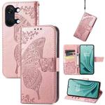 For OnePlus Ace 2V Butterfly Love Flower Embossed Leather Phone Case(Rose Gold)