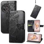 For OnePlus Ace 3 Butterfly Love Flower Embossed Leather Phone Case(Black)