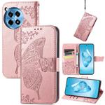 For OnePlus 12R Butterfly Love Flower Embossed Leather Phone Case(Rose Gold)