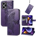 For Xiaomi Poco F5 Butterfly Love Flower Embossed Leather Phone Case(Dark Purple)