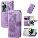 For Huawei P60 Butterfly Love Flower Embossed Leather Phone Case(Light Purple)