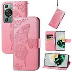 For Huawei P60 Butterfly Love Flower Embossed Leather Phone Case(Pink)
