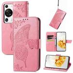 For Huawei P60 Pro Butterfly Love Flower Embossed Leather Phone Case(Pink)