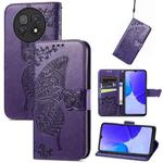 For Huawei Enjoy 60X Butterfly Love Flower Embossed Leather Phone Case(Dark Purple)
