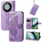 For Huawei  Mate 60 Pro Butterfly Love Flower Embossed Leather Phone Case(Light Purple)