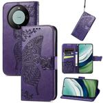 For Huawei  Mate 60 Butterfly Love Flower Embossed Leather Phone Case(Dark Purple)