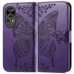 For Huawei  Nova 12 Pro Butterfly Love Flower Embossed Leather Phone Case(Dark Purple)
