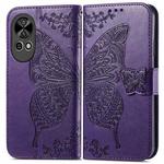 For Huawei Nova 12 Butterfly Love Flower Embossed Leather Phone Case(Dark Purple)