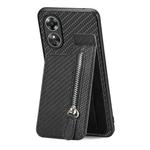 For OPPO A17 Carbon Fiber Vertical Flip Zipper Phone Case(Black)
