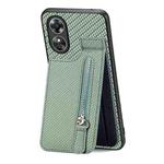 For OPPO A17 Carbon Fiber Vertical Flip Zipper Phone Case(Green)