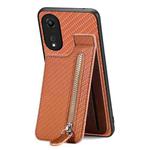 For OPPO A58 5G Carbon Fiber Vertical Flip Zipper Phone Case(Brown)