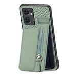 For OPPO Reno7 5G Carbon Fiber Vertical Flip Zipper Phone Case(Green)
