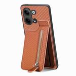 For OPPO Reno9 Carbon Fiber Vertical Flip Zipper Phone Case(Brown)