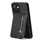 For Realme C30 Carbon Fiber Vertical Flip Zipper Phone Case(Black)