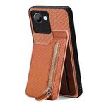 For Realme C30 Carbon Fiber Vertical Flip Zipper Phone Case(Brown)