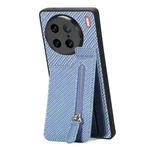 For vivo X90 Pro Carbon Fiber Vertical Flip Zipper Phone Case(Blue)