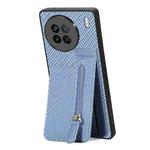 For vivo X90 Carbon Fiber Vertical Flip Zipper Phone Case(Blue)