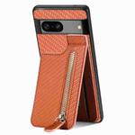For Google Pixel 7 Carbon Fiber Vertical Flip Zipper Phone Case(Brown)
