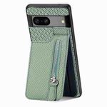 For Google Pixel 7 Carbon Fiber Vertical Flip Zipper Phone Case(Green)
