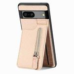 For Google Pixel 7 Carbon Fiber Vertical Flip Zipper Phone Case(Khaki)