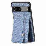 For Google Pixel 7A Carbon Fiber Vertical Flip Zipper Phone Case(Blue)