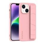 For iPhone 14 Skin Elastic Wrist Grip Back Cover Phone Case(Pink)
